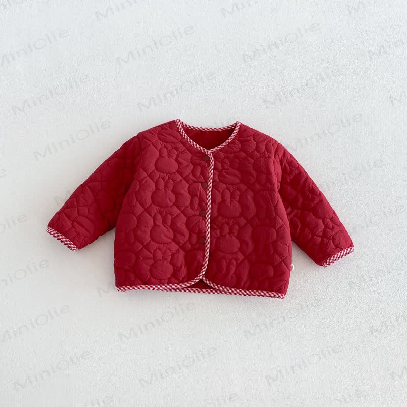 Baby Toddler Girl Floral Rabbit Quilted Fleece Jacket - Red - 6-7T - image 8