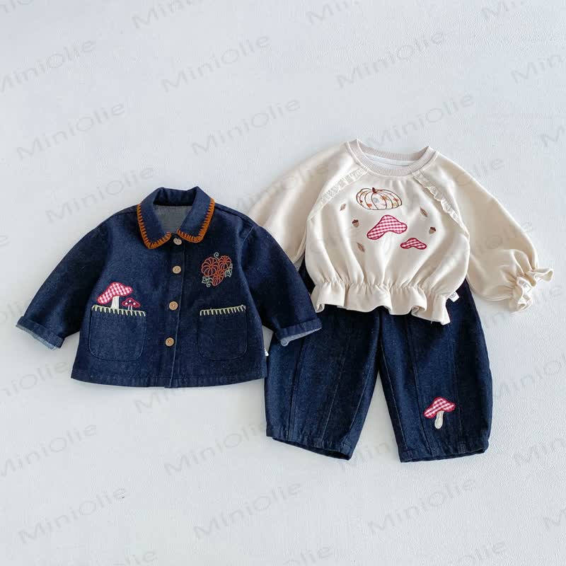 Baby Toddler Girl Mushroom Denim Jacket - image 1