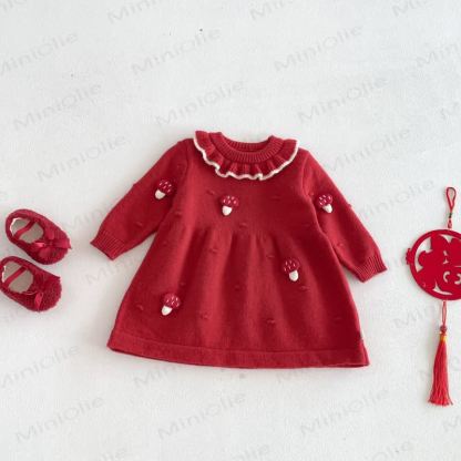 Baby Toddler Ruffle Collar Mushroo Dress - Red - 4-5T - image 3