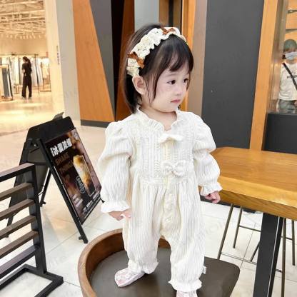 Baby Girl Bow Beige Romper - image 2