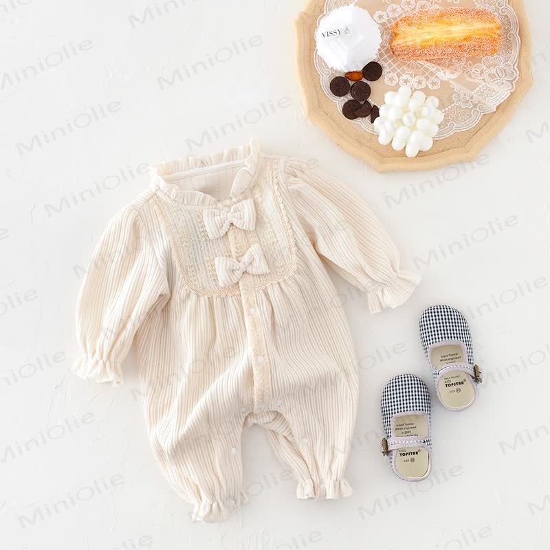 Baby Girl Bow Beige Romper - image 3