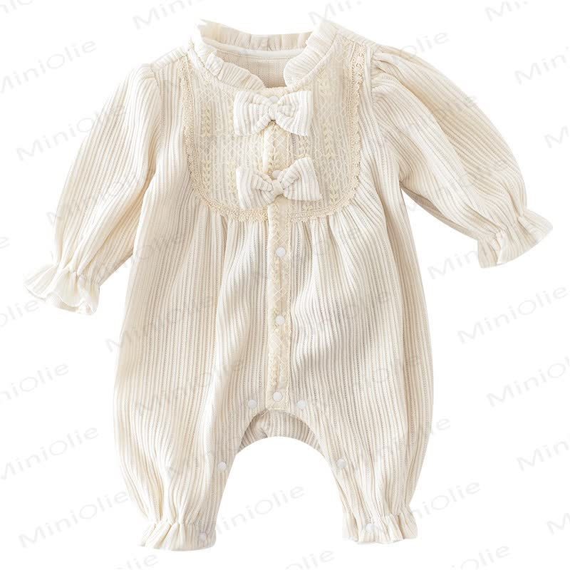 Baby Girl Bow Beige Romper - image 5
