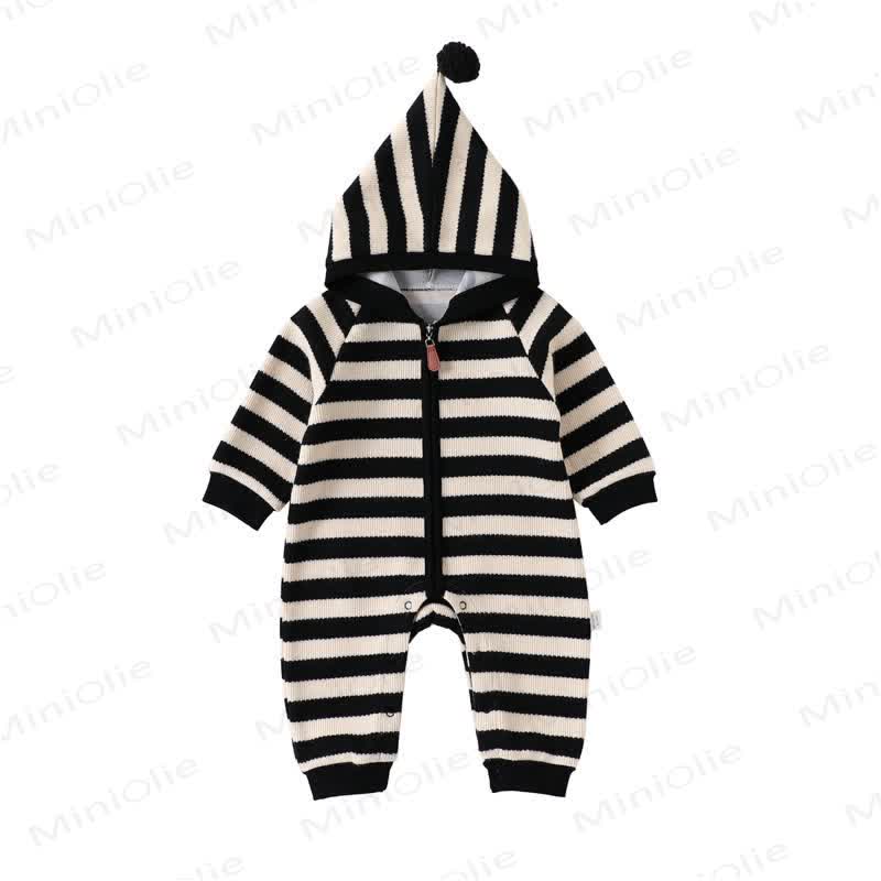 Baby Striped Hooded Warm Romper - White - 18-24M - image 2