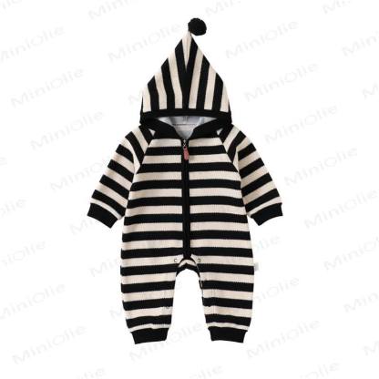 Baby Striped Hooded Warm Romper - White - 18-24M - image 2
