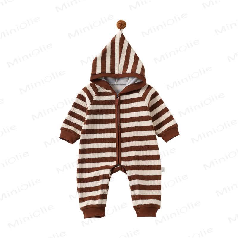Baby Striped Hooded Warm Romper - Brown - 18-24M - image 3
