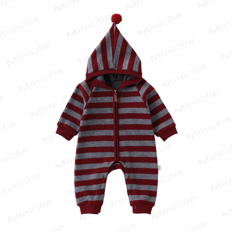 Baby Striped Hooded Warm Romper - Red - 18-24M - image 4