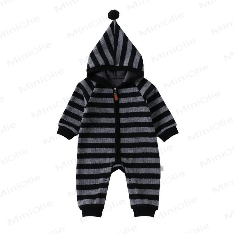 Baby Striped Hooded Warm Romper - Grey - 18-24M - image 5