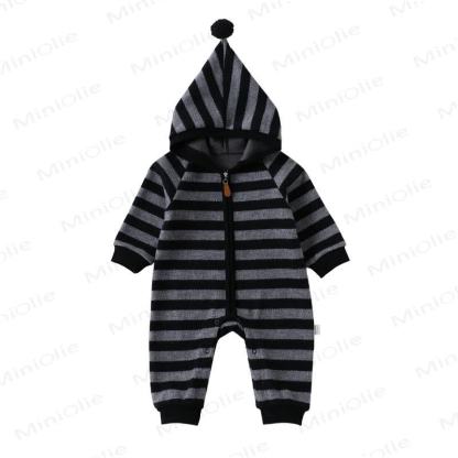 Baby Striped Hooded Warm Romper - Grey - 18-24M - image 5