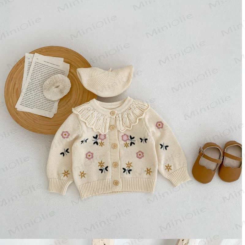 Toddler Girl Floral Ruffle Collar Outerwear - Beige - 6-7T - image 1