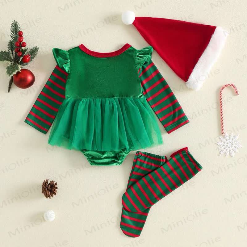 Baby Christmas Striped Tulle Skirt Bodysuit Socks and Hat - image 2