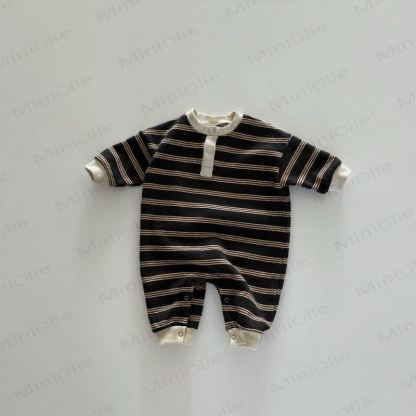 Baby Stripe Henley Romper - Brown - 18-24M - image 6