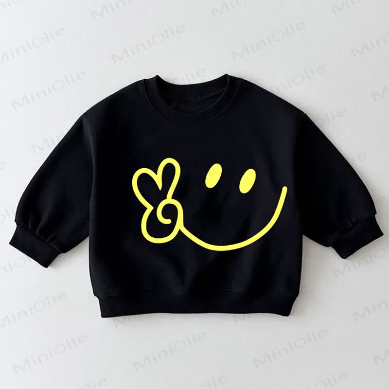 Baby Toddler Smiley Face Peace Sign Print Black Sweatshirt - Black - 3-5T - image 1