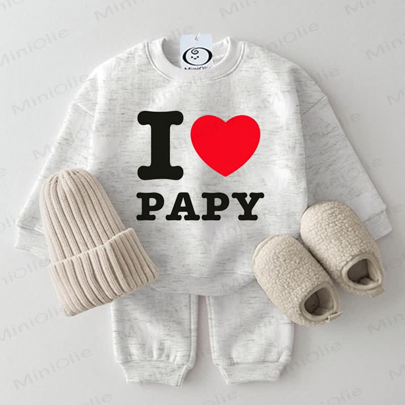 I LOVE PAPY Baby Heart Print Light Grey Sweatshirt 2-piece Set - Light Grey - 2-3T - image 1