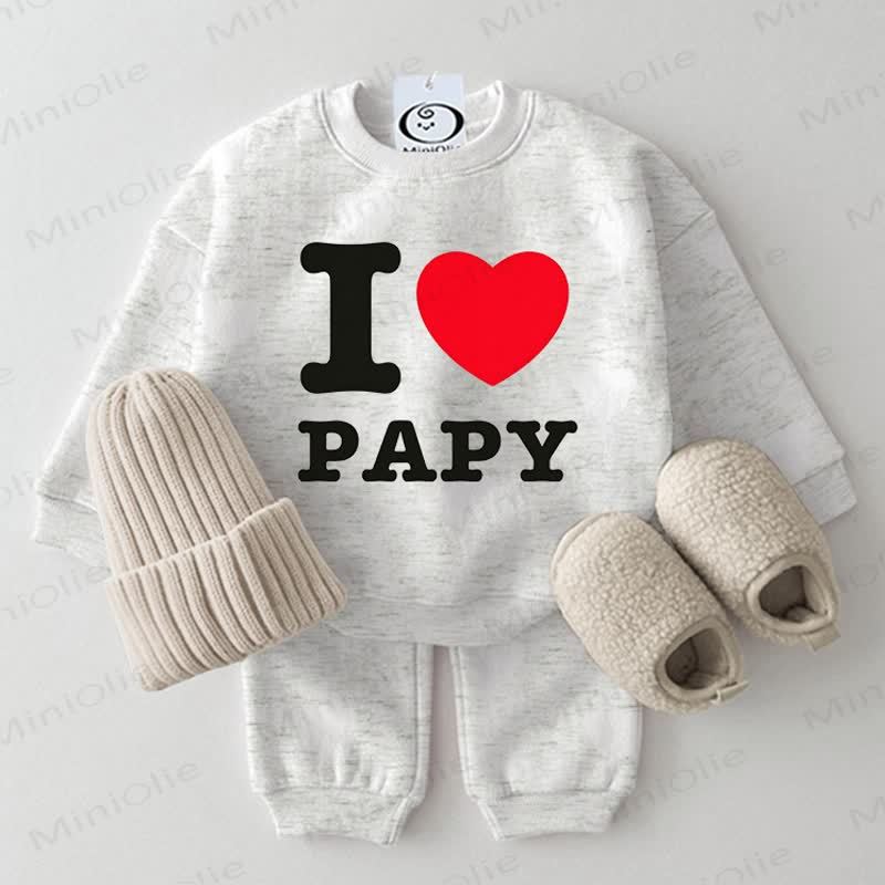 I LOVE PAPY Baby Heart Print Light Grey Sweatshirt 2-piece Set - Light Grey - 2-3T - image 1