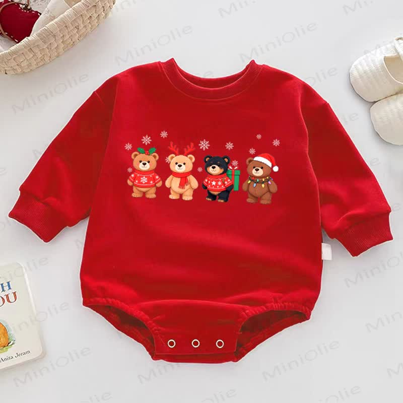 Baby Four Christmas Bear Print Red Bodysuit - Red - 18-24M - image 1