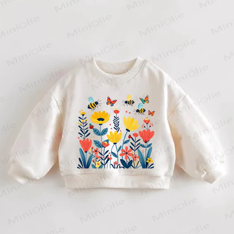 Baby Toddler Bee and Flower Print Cream Sweatshirt - Cream - 3-5T - image 1