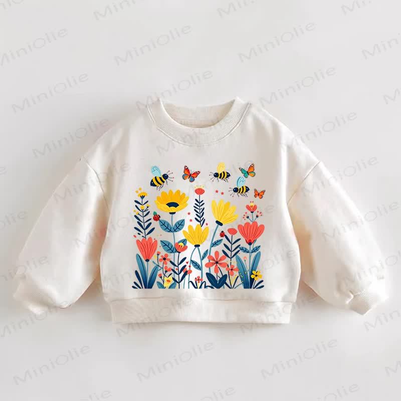 Baby Toddler Bee and Flower Print Cream Sweatshirt - Cream - 3-5T - image 1