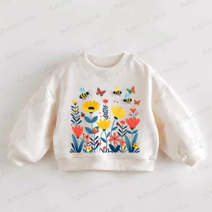 Baby Toddler Bee and Flower Print Cream Sweatshirt - Cream - 3-5T - image 1