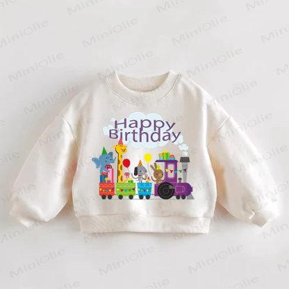 HAPPY BIRTHDAY Baby Toddler Animals on a Train Print Cream Sweatshirt - Cream - 3-5T - image 1