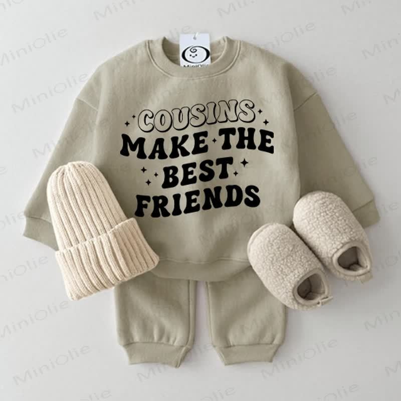 COUSINS MAKE THE BEST FRIENDS Baby Green Sweatshirt 2-piece Set - Grey Green - 2-3T - image 1
