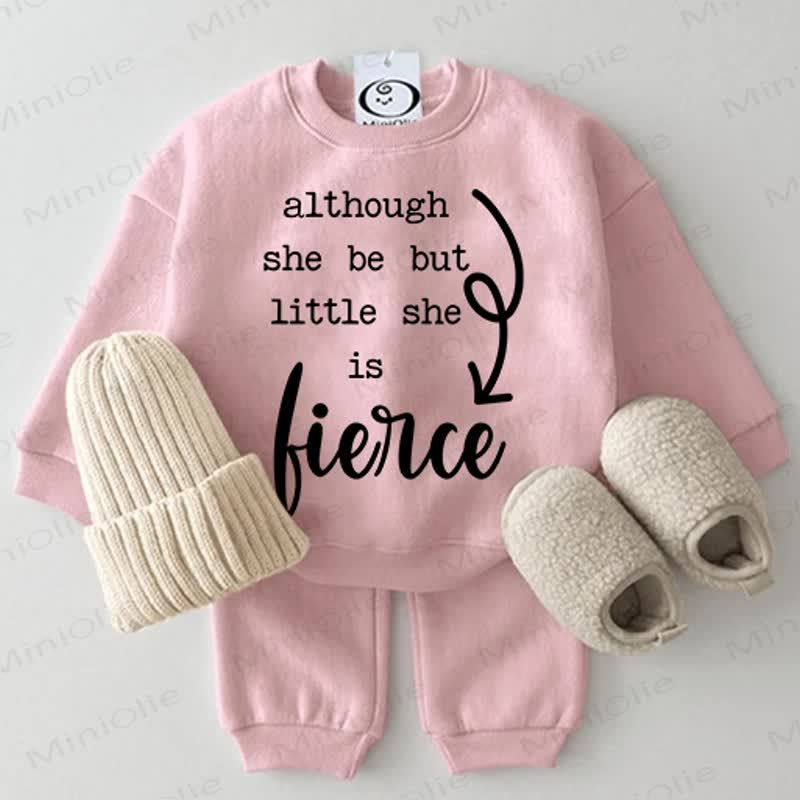 ALTHOUGH SHE BE BUT LITTLE SHE IS FIERCE Baby Pink Sweatshirt 2-piece Set - Pink - 2-3T - image 1