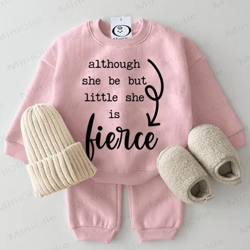 ALTHOUGH SHE BE BUT LITTLE SHE IS FIERCE Baby Pink Sweatshirt 2-piece Set - Pink - 2-3T - image 1