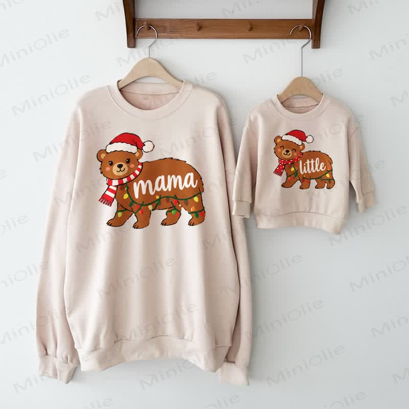 PAPA/MAMA/LITTLE Christmas Bear Daddy/Mommy and Me Sweatshirt - Beige - MAMA Sweatshirt: XL - image 2