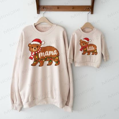 PAPA/MAMA/LITTLE Christmas Bear Daddy/Mommy and Me Sweatshirt - Beige - MAMA Sweatshirt: XL - image 2