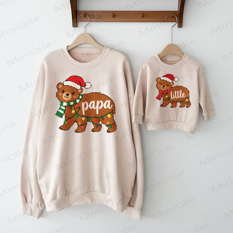 PAPA/MAMA/LITTLE Christmas Bear Daddy/Mommy and Me Sweatshirt - Beige - PAPA Sweatshirt: XL - image 1