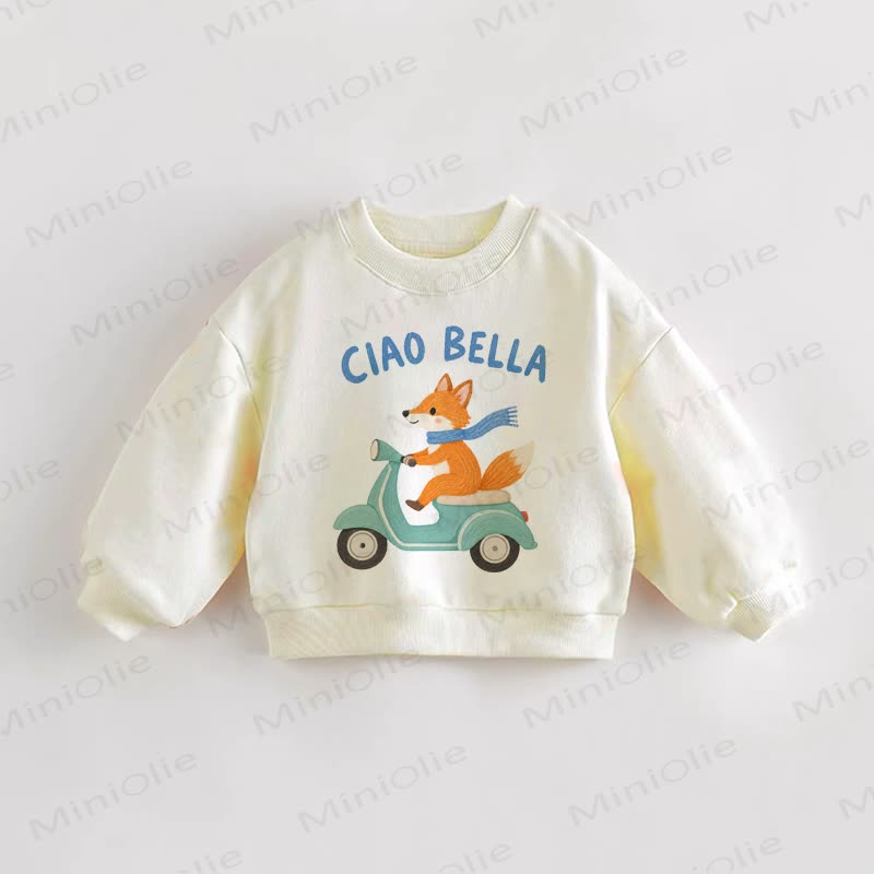 CIAO BELLA Baby Toddler Driving Fox Cream Sweatshirt - Cream - 3-5T - image 1