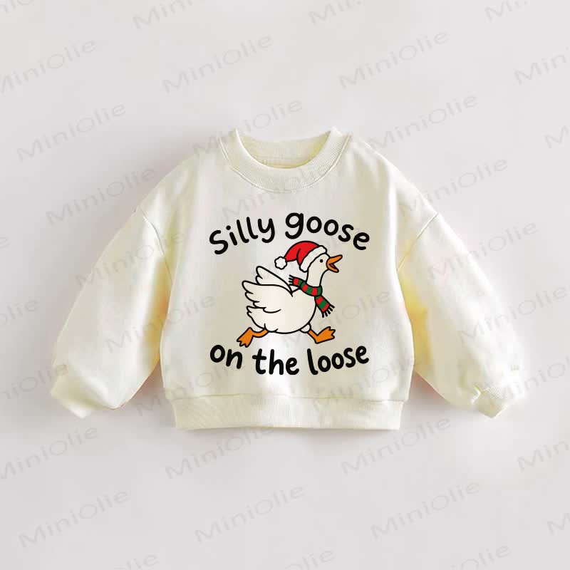 SILLY GOOSE ON THE LOOSE Baby Toddler Running Christmas Goose Cream Sweatshirt - Cream - 3-5T - image 1