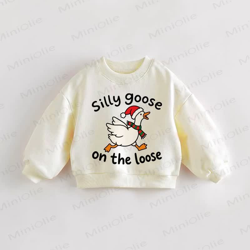 SILLY GOOSE ON THE LOOSE Baby Toddler Running Christmas Goose Cream Sweatshirt - Cream - 3-5T - image 1
