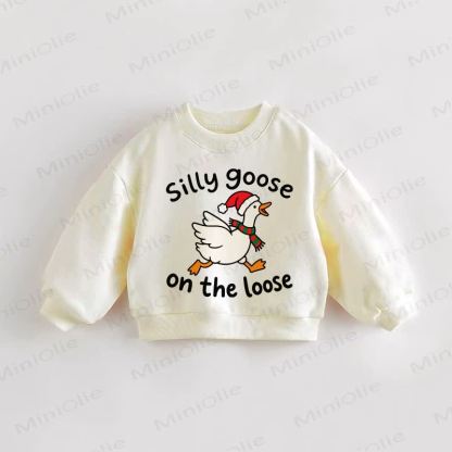 SILLY GOOSE ON THE LOOSE Baby Toddler Running Christmas Goose Cream Sweatshirt - Cream - 3-5T - image 1