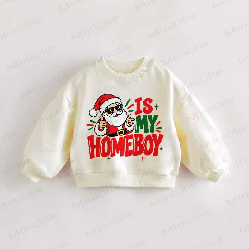 IS MY HOMEBOY Baby Toddler Santa Print Cream Sweatshirt - Cream - 3-5T - image 1