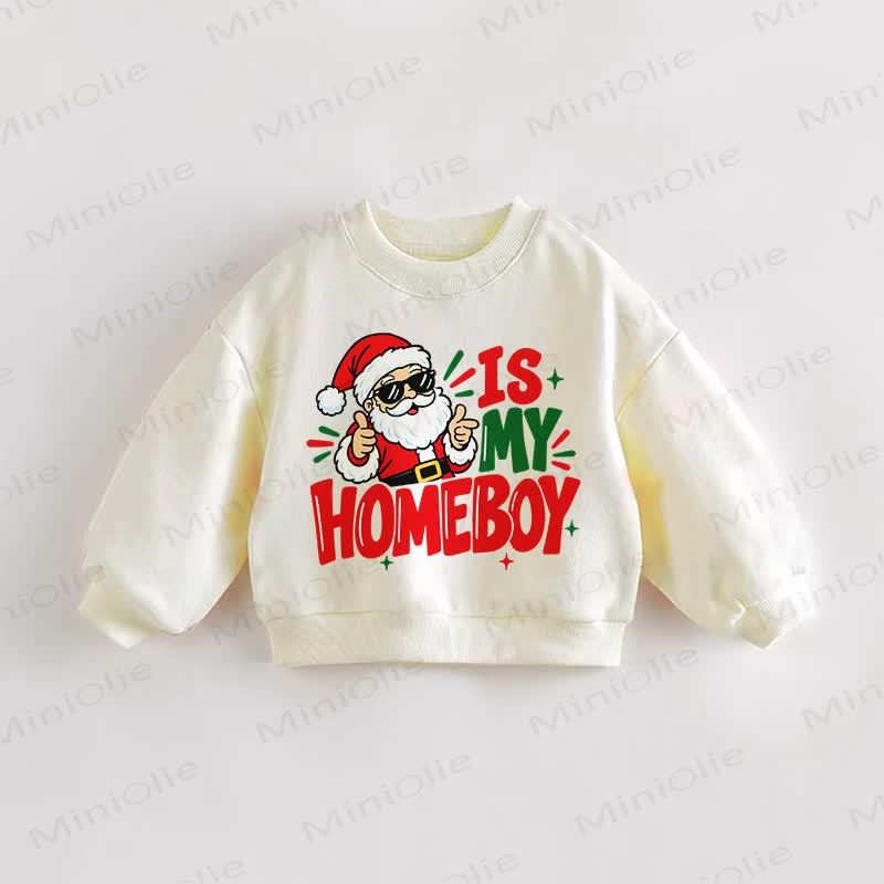 IS MY HOMEBOY Baby Toddler Santa Print Cream Sweatshirt - Cream - 3-5T - image 1