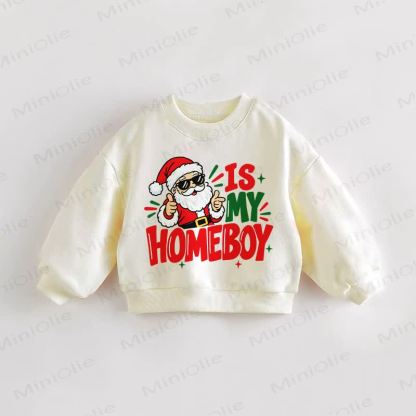 IS MY HOMEBOY Baby Toddler Santa Print Cream Sweatshirt - Cream - 3-5T - image 1