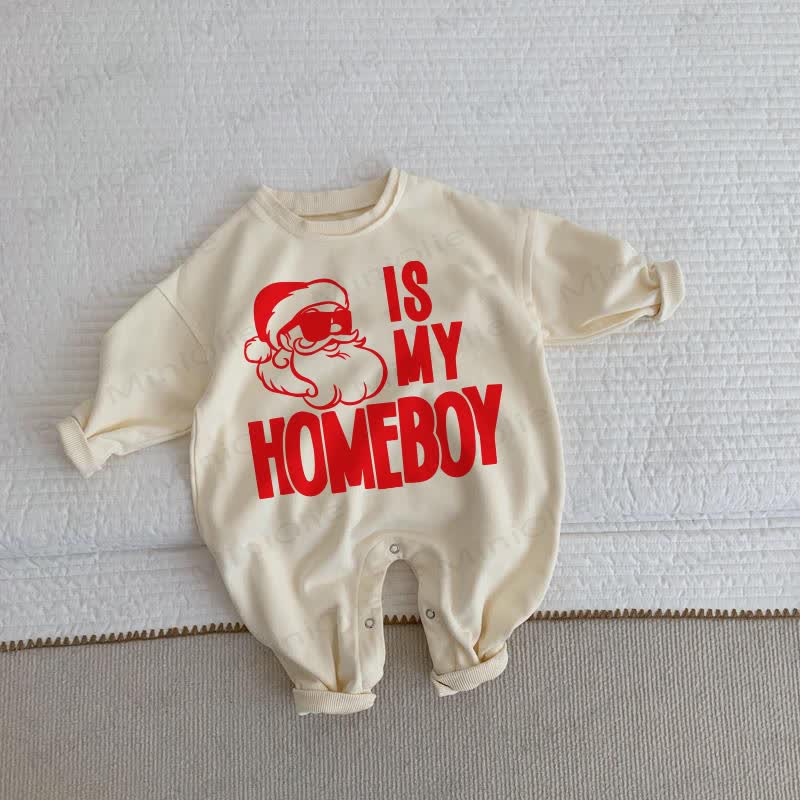 IS MY HOMEBOY Baby Toddler Santa Print Beige Romper - Beige - 2-3T - image 1