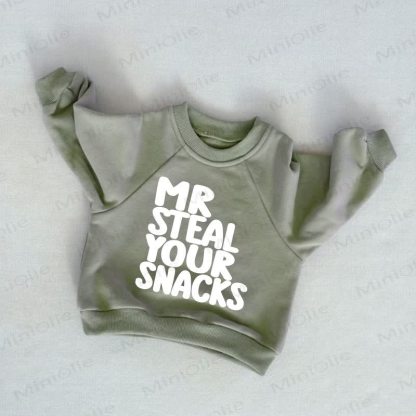 MR STEAL YOUR SNACKS Baby Toddler Grey Green Sweatshirt - Grey Green - 3-5T - image 1