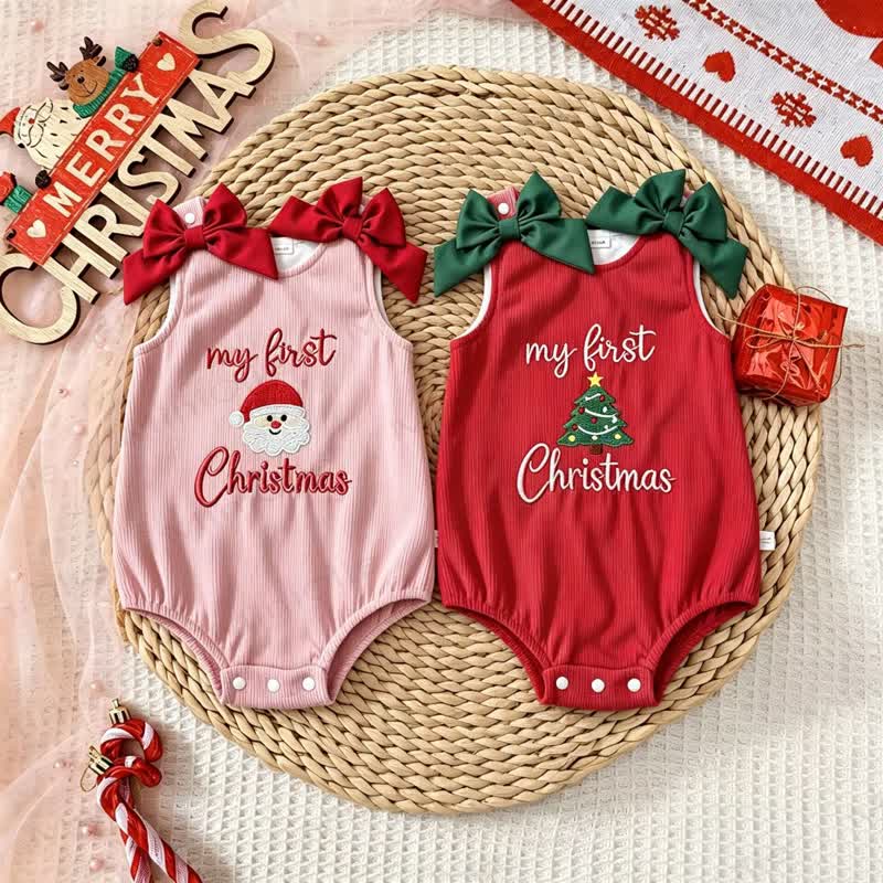 MY FIRST CHRISTMAS Baby Bow Ribbed Bodysuit - image 1
