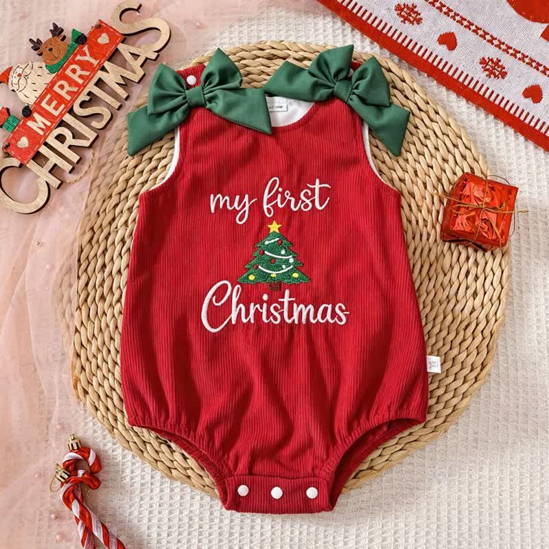 MY FIRST CHRISTMAS Baby Bow Ribbed Bodysuit - Red - 12-18M - image 2