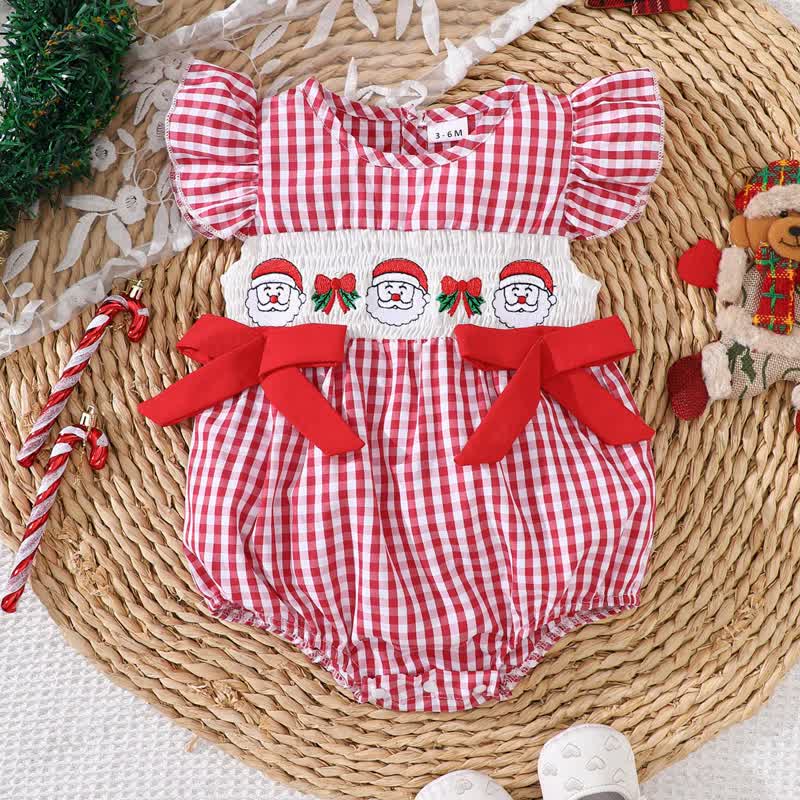 Baby Red Christmas Gingham Smocked Bodysuit - Red - 12-18M - image 1