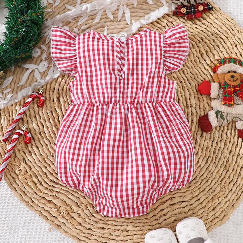 Baby Red Christmas Gingham Smocked Bodysuit - image 2