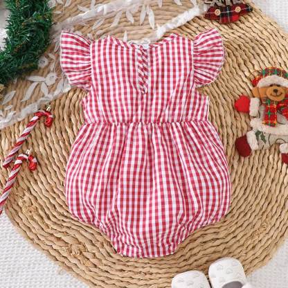 Baby Red Christmas Gingham Smocked Bodysuit - image 2