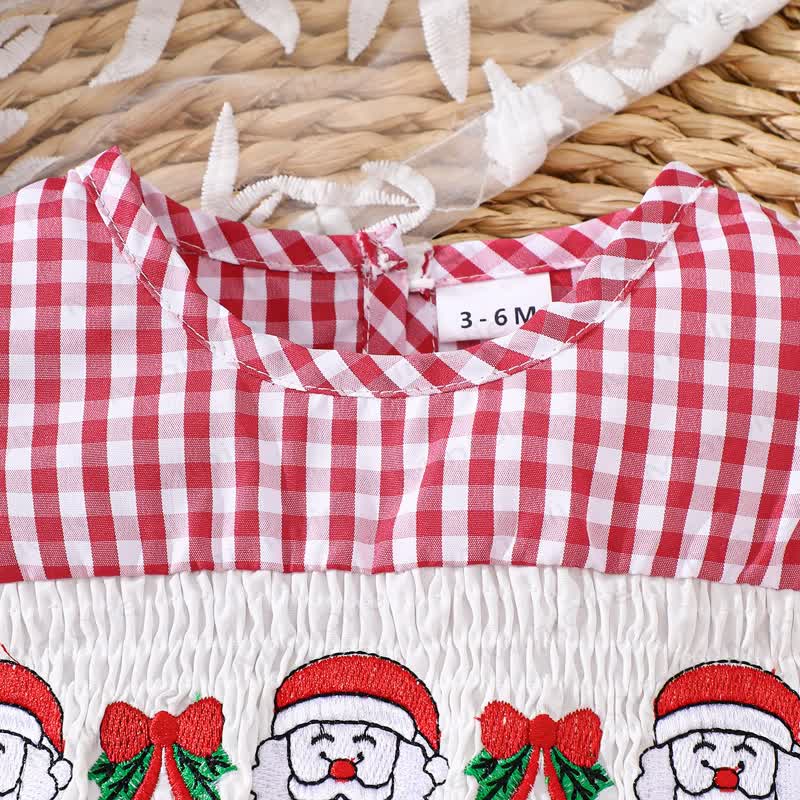 Baby Red Christmas Gingham Smocked Bodysuit - image 3