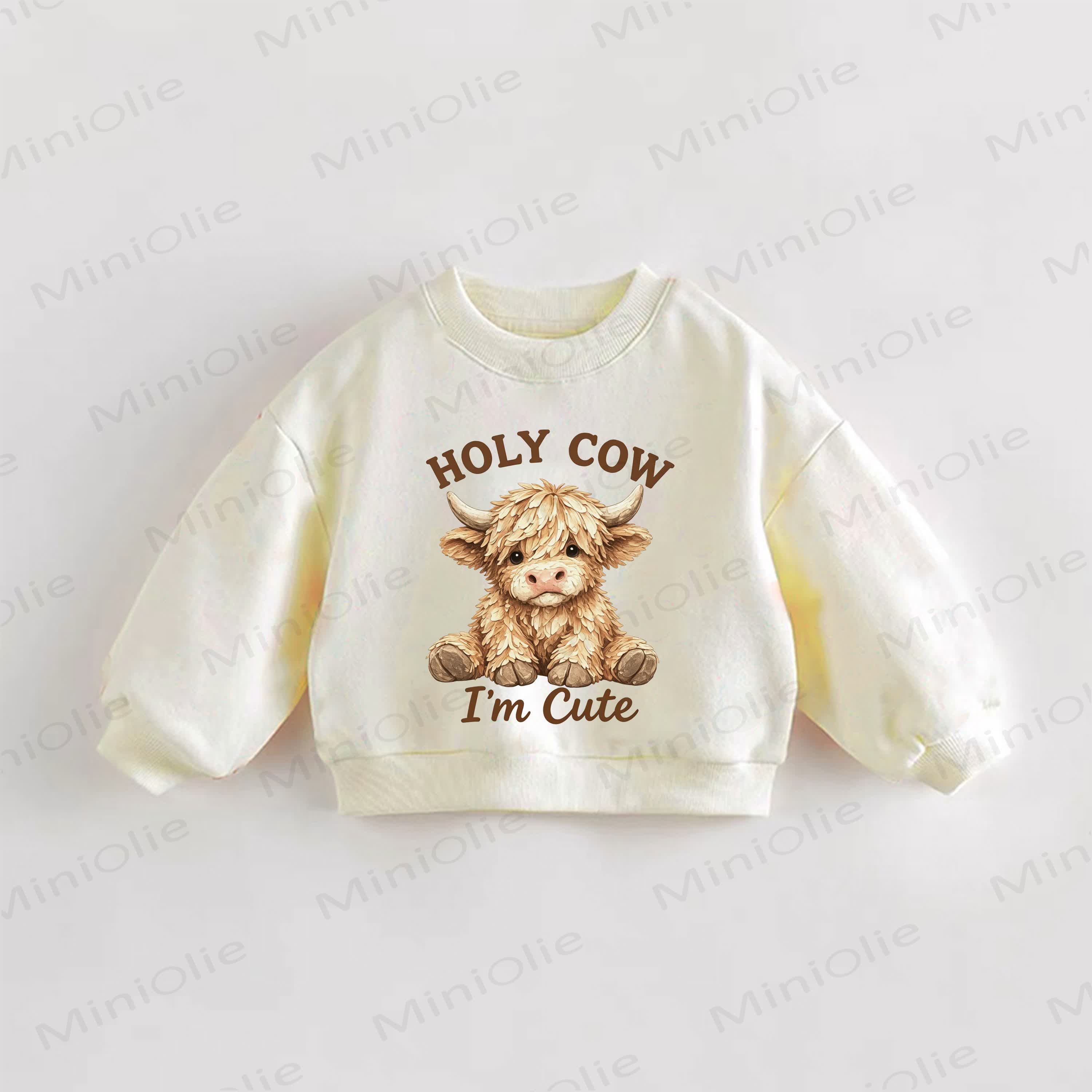 HOLY COW I'M CUTE Baby Toddler Cow Cream Sweatshirt - Cream - 3-5T - image 1
