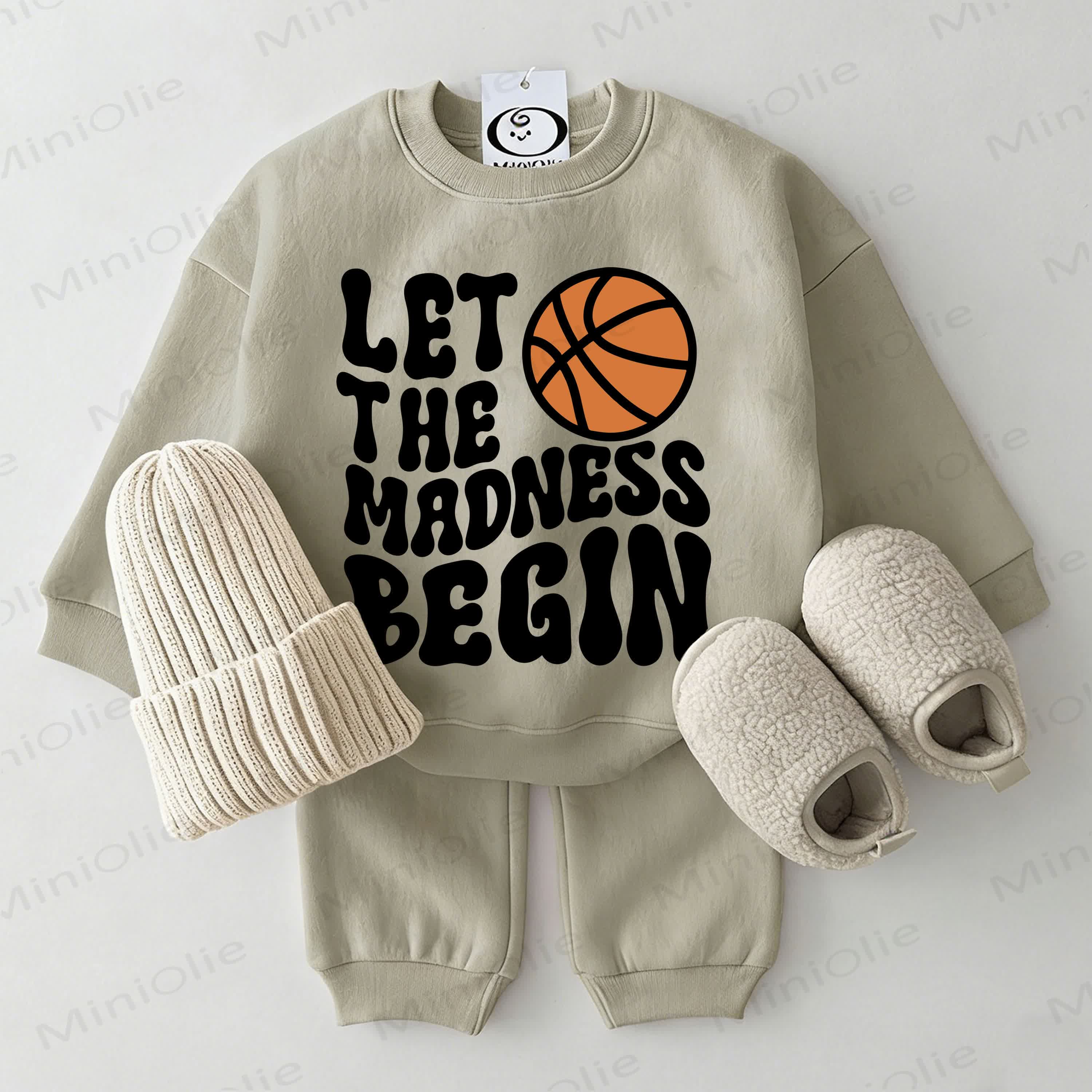 LET THE MADNESS BEGIN Baby Basketball Green Sweatshirt 2-piece Set - Grey Green - 2-3T - image 1
