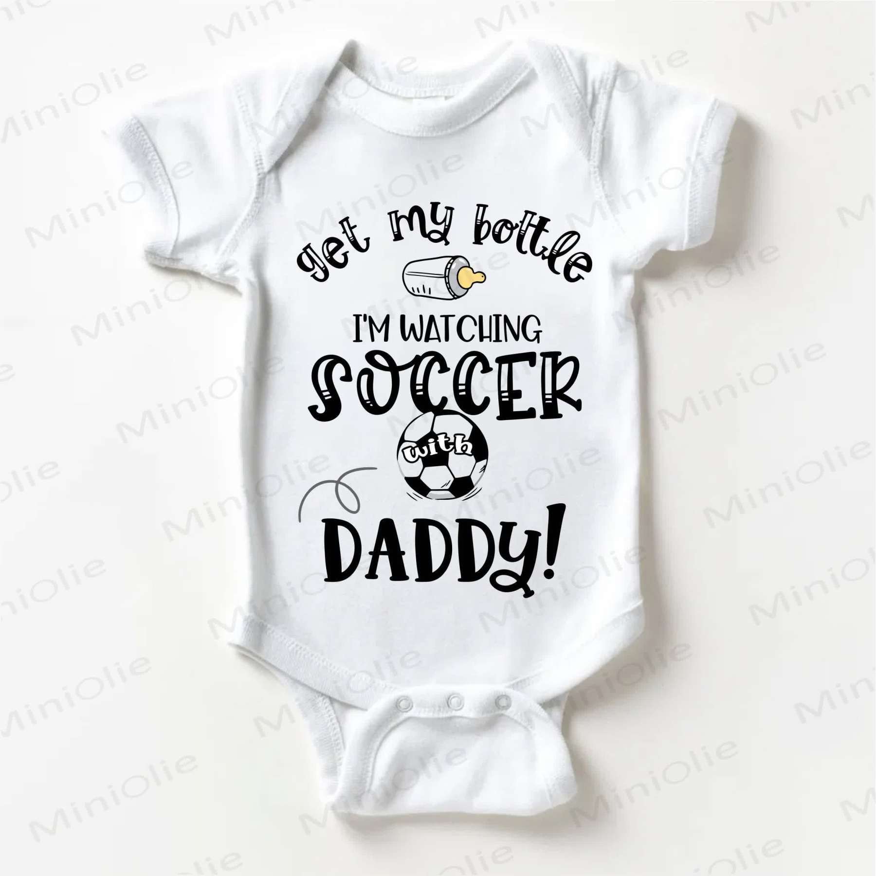 GET MY BOTTLE I'M WATCHING SOCCER WITH DADDY! Baby Football White Bodysuit - White - 18-24M - image 1