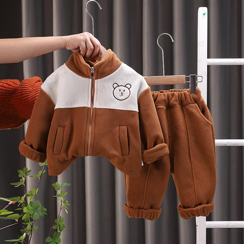 Toddler Animal Embroidery Cozy Fleece Jacket and Pants 2-piece Set - Brown - 4-5T - image 2