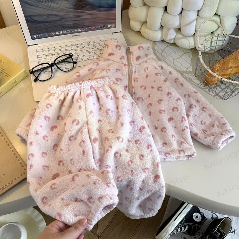 Toddler Cozy Nordic Print Fleece Jacket and Pants 2-piece Set - Pink - 10-11T - image 3