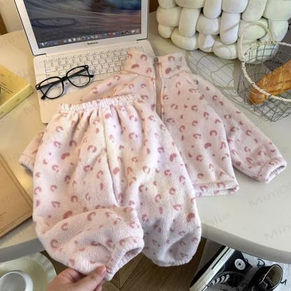 Toddler Cozy Nordic Print Fleece Jacket and Pants 2-piece Set - Pink - 10-11T - image 3